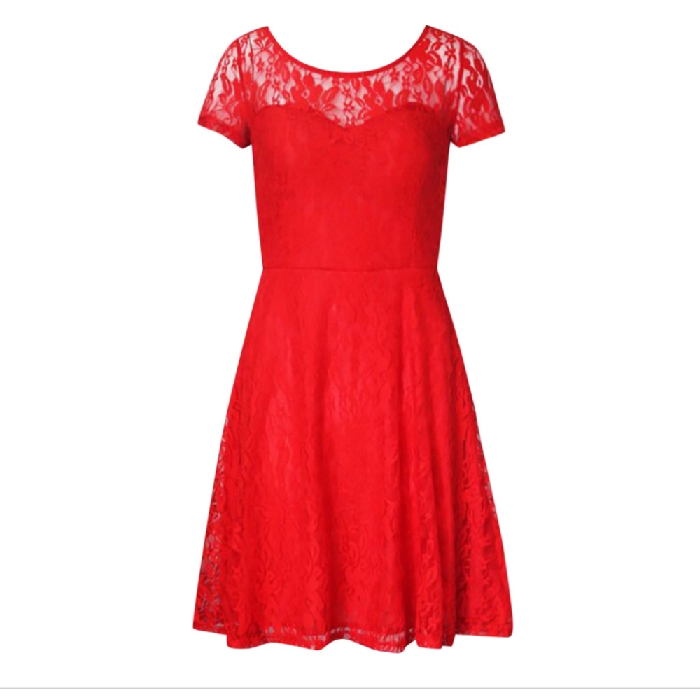Red Lace Trim Women Size M